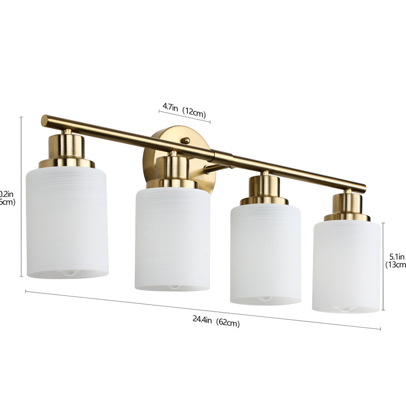 Meuble-lavabo doré - 4 luminaires avec abat-jour moderne en verre givré, Doré, Quatre lumières