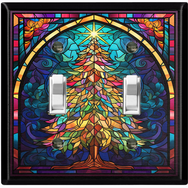 Christmas Festive Tree Lights 2 - Gang Toggle Light Switch Standard Wall Plate