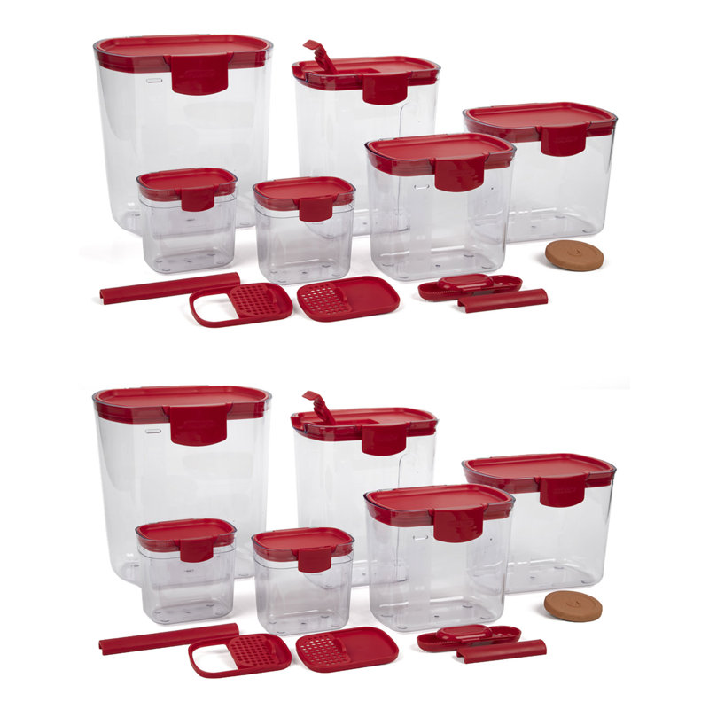 Ensemble de 12 contenants alimentaires en plastique , Transparent / Rouge