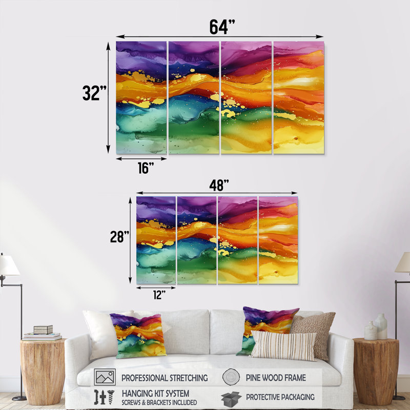 Nurie - reproduction d'art abstraite - art mural moderne pour le salon, H 28 po x l 48 po, 4