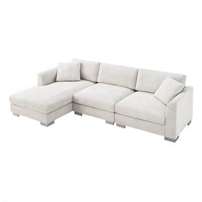 96*56" Modern Cloud Sectional Sofa,L-Shaped Luxury Couch Set With 2 Free Pillows,4-Seat Chenille Indoor Furniture With Oversized Chaise For Living Room,Apartment,Office