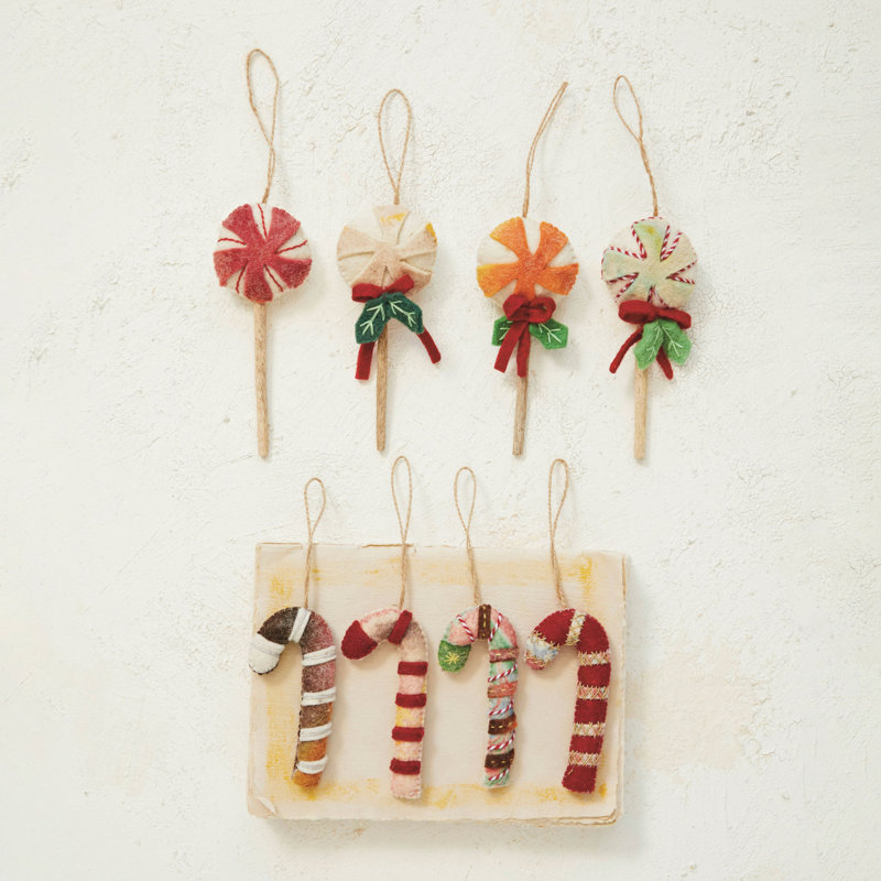 Handmade Multicolor Wool Felt Candy Cane Ornament Set