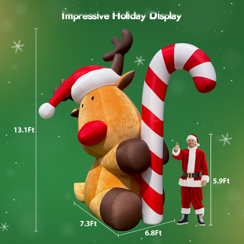 Renne gonflable géant de 13 pi Wellcomer - Décoration de Noël - Finition moelleuse avec ventilateur