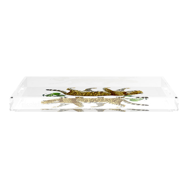 Leopard Seeing Double Acrylic Square Decorative Tray, 18"W x 18"D x 2"H, White