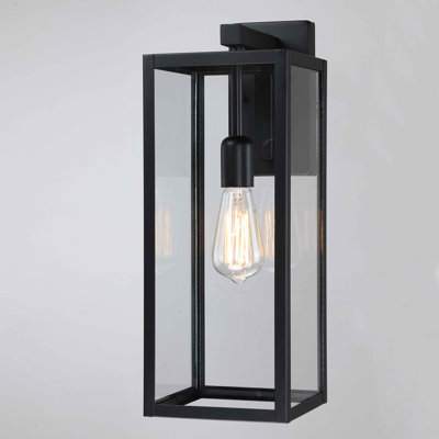 19.2 in. 1-Light Matte Black Hardwired Outdoor Wall Lantern Sconce