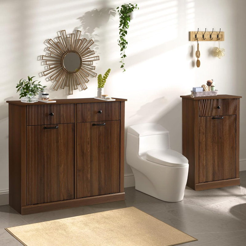 Tilt-Out Fluted Laundry Hamper Cabinet, Brown