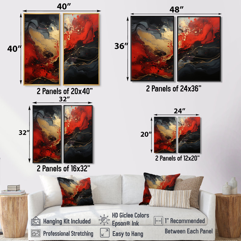 Rouge et rouge marbre volcan II - art mural moderne, 32" H x 32" W, Impression encadrée flottante, White