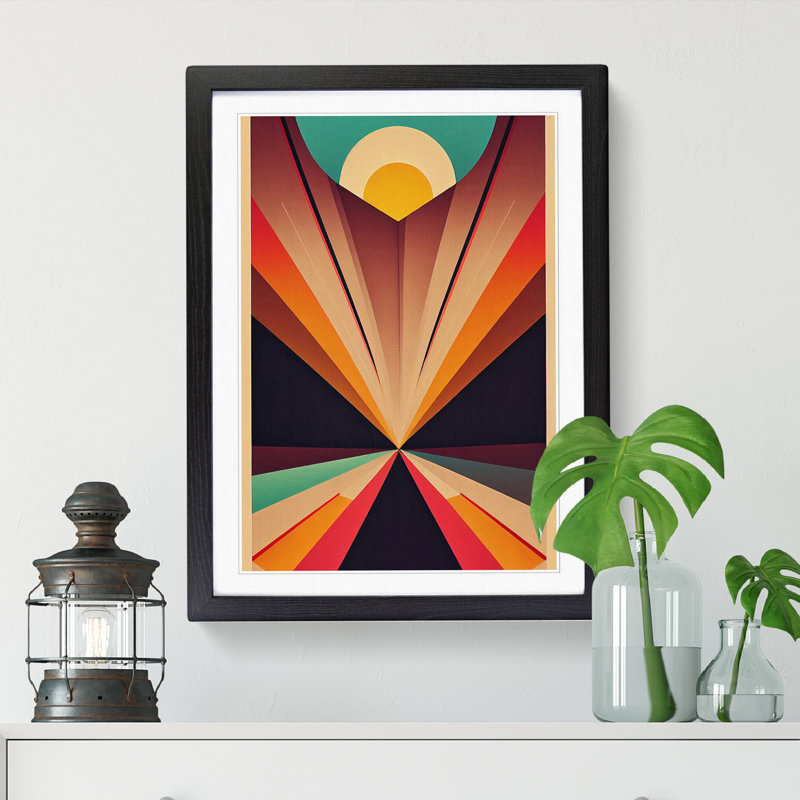 Deco Sunrise - Framed Print, 64cm H x 46cm W, Oak Framed