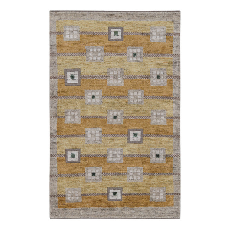 Scandinavian Hand Knotted Wool Geometric Area Rug, Rectangle 14' x 20'