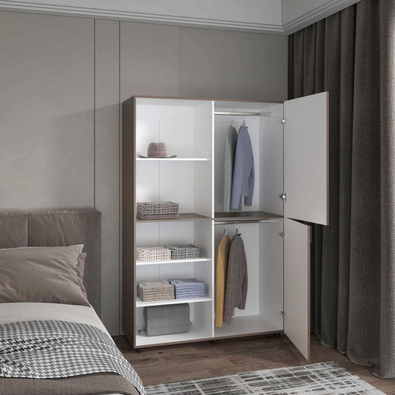 Armoire autoportante à une porte avec tringle suspendue et tablettes intérieures, garde-robe de chambre compacte,