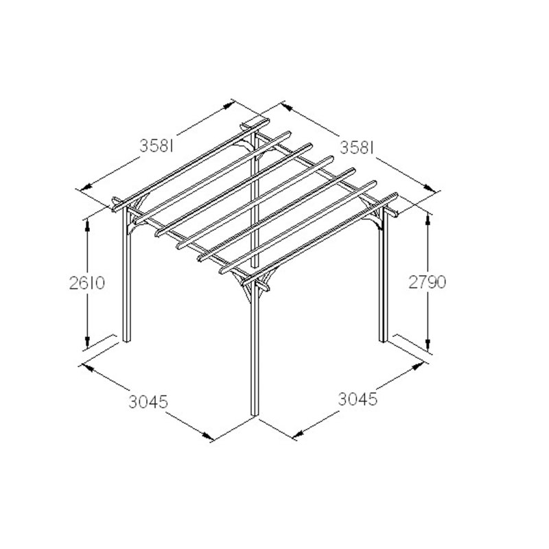 Ultima Pergola, 279 cm H x 358 cm W x 358 cm D