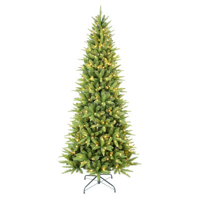 7FT Slim Christmas Tree With 400 Warm White LED Lights – 1180 PE+PVC Tips, Space-Saving Hinged Design, Easy Setup, Sturdy Metal Stand – Realistic Pencil Tree For Small Spaces