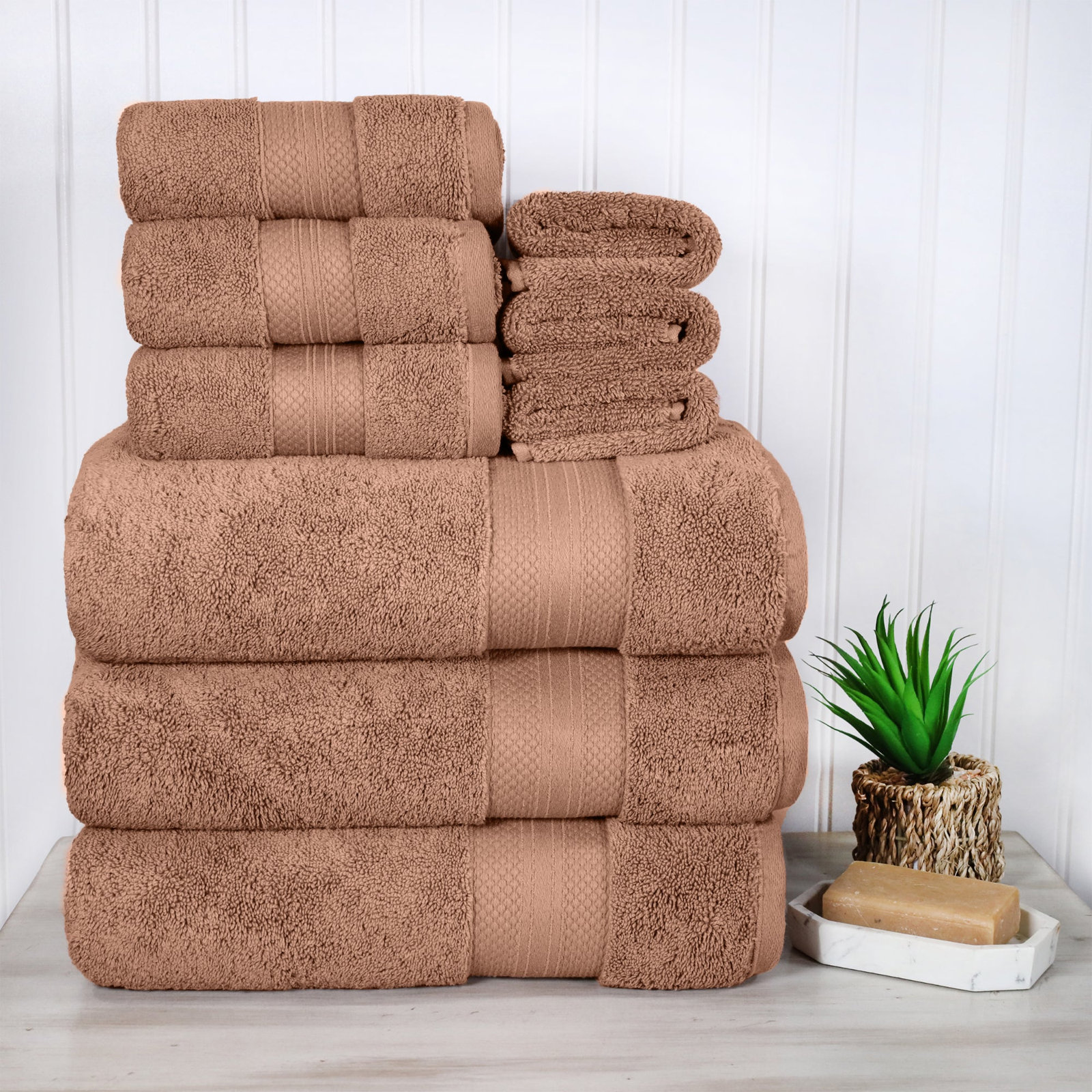 Finnian Turkish Cotton Bath Towel, Taupe, 9 Piece Towel Set