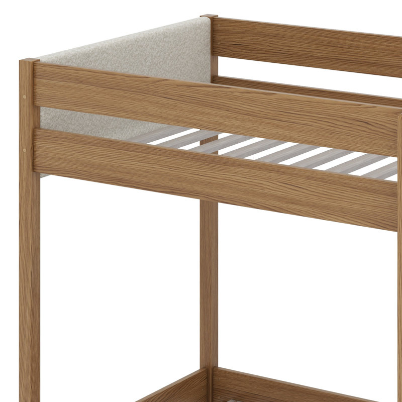 Bunk Bed Frame With Ladder, Safety Guardrails, Upholstered Headboard/Footboard