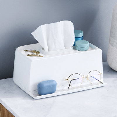 YouCopia The Ledge Tissue Holder, Rectangular, Bathroom Countertop Organizer with Additional Storage for Phones, Jewelry and Small Accessories