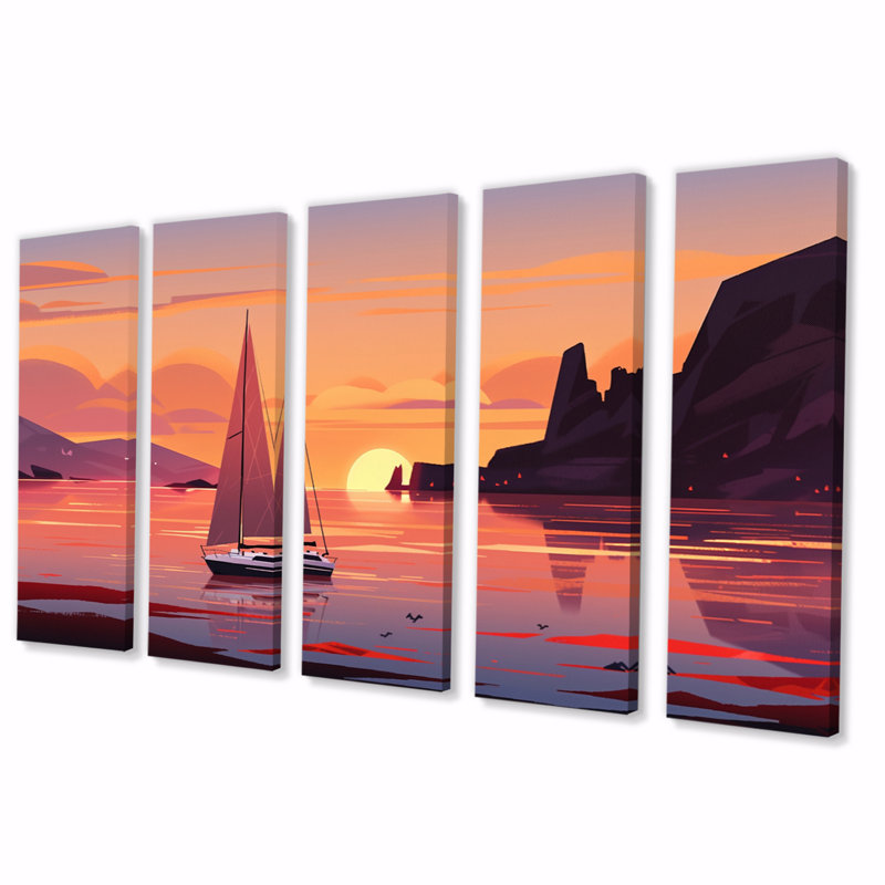 Beachside Dusk - décoration murale bord de mer - 5 panneaux égaux