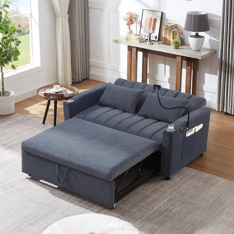 Canapé-lit convertible avec usb, tissu en polyester, style moderne pour le salon