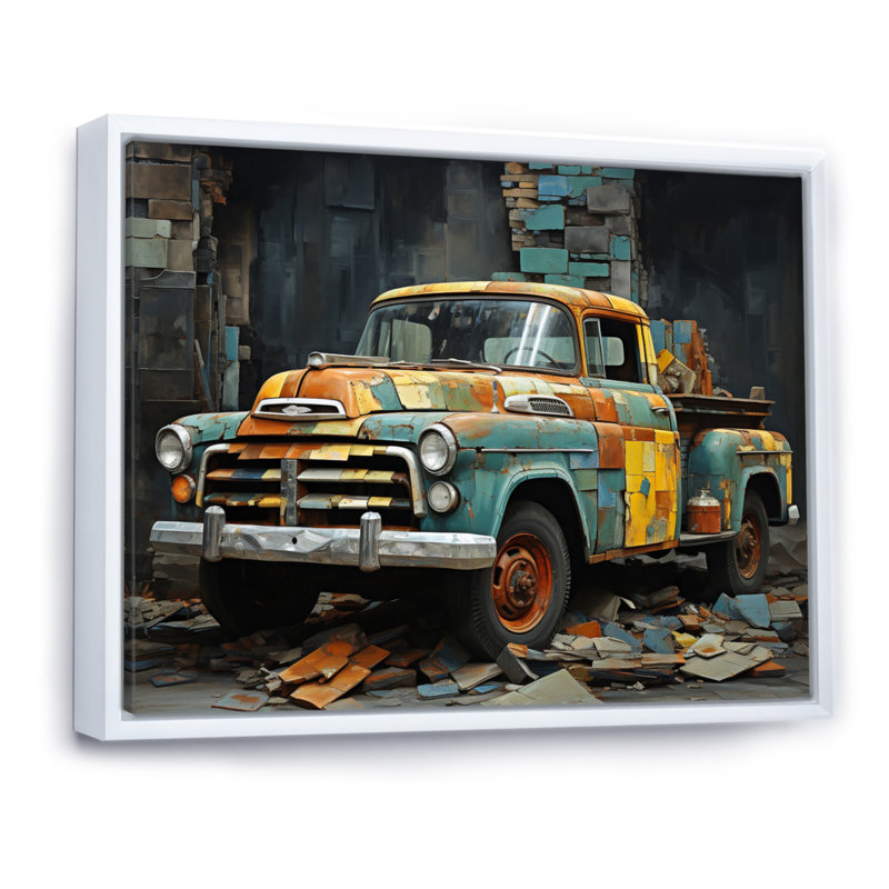 Camionnette Collage Popart, Cadre flottant blanc, 16" H x 32" W