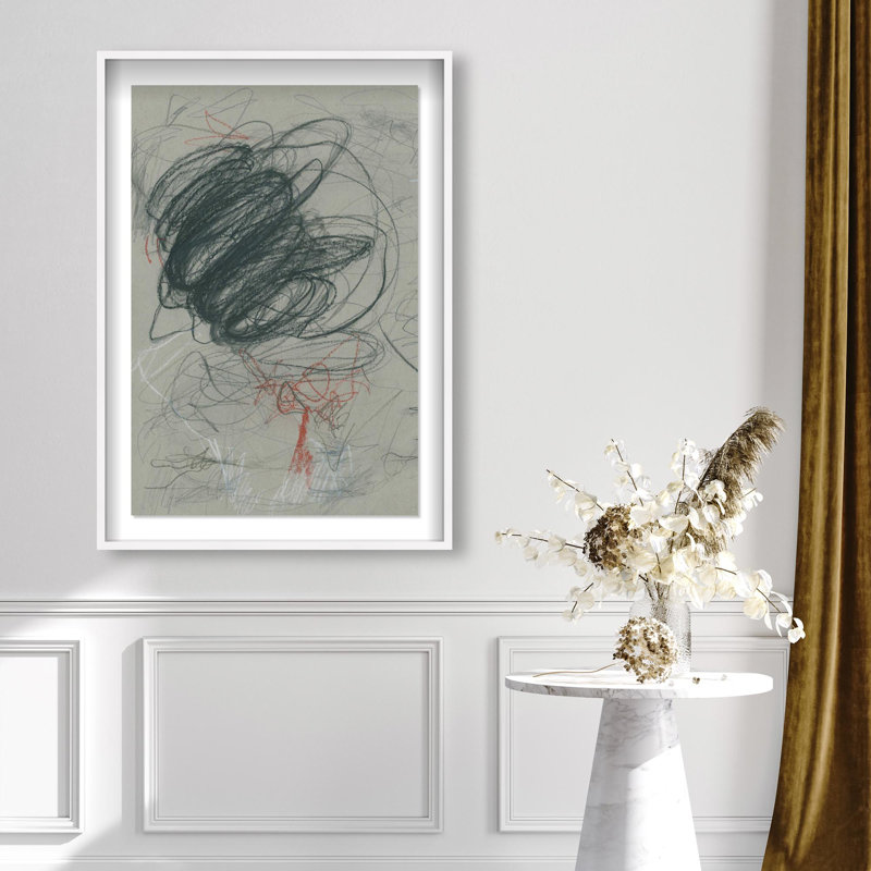 Oliver Gal Scribbles I Abstract - Luxury Shadowbox Framed Wall Art, 46.5" H x 31.5" W, White