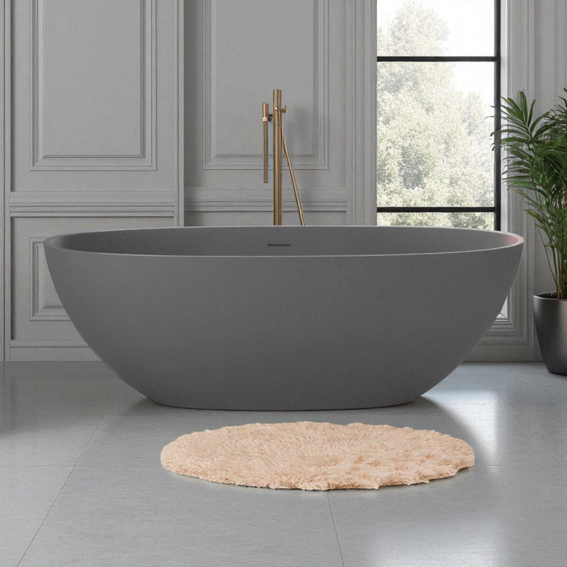 Baignoire de trempage autoportante à surface solide blanc mat 65 po x 30 po KISRAIS, Gris mat