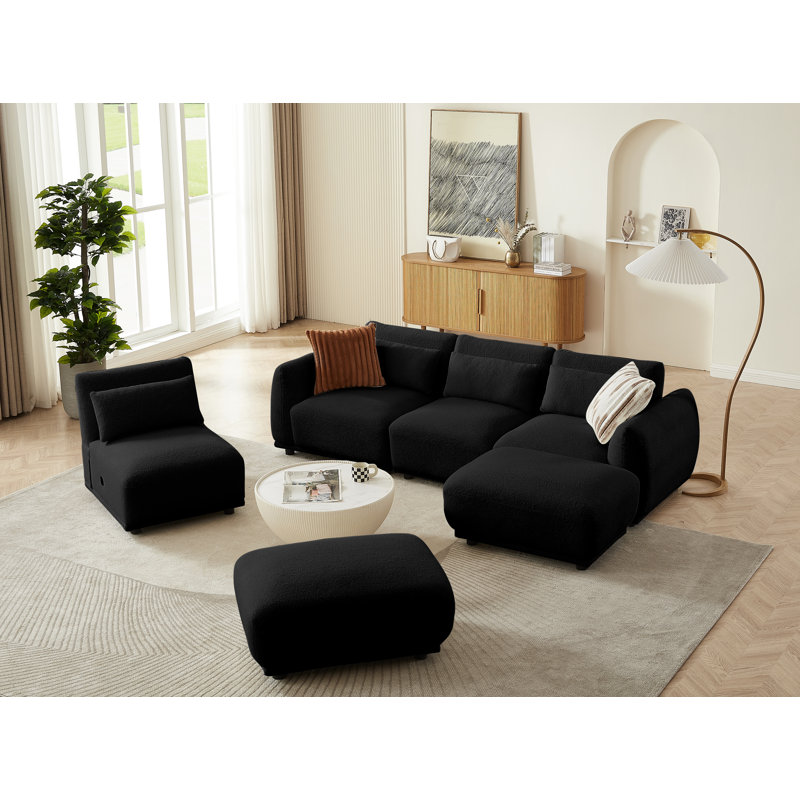 Canapé modulaire 2 pièces Emorie, Laine noire