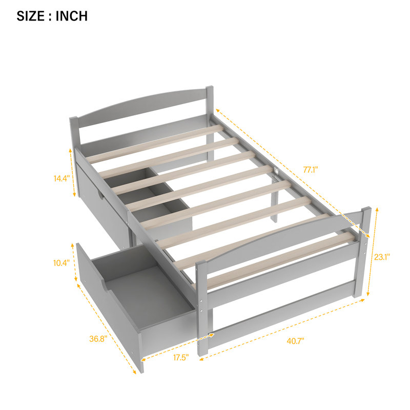 Meacham Kids Twin with Drawers, Gray