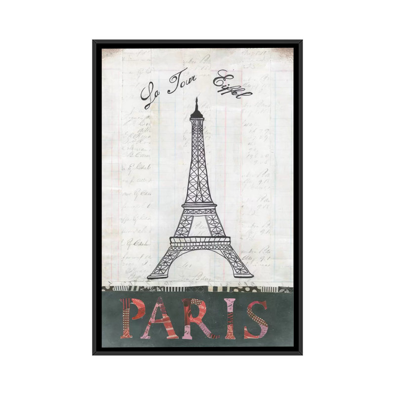 « la tour eiffel », impression sur toile tendue, H 60 po x l 40po x P 1,5 po, Toile avec cadre noir, Pas de tapis