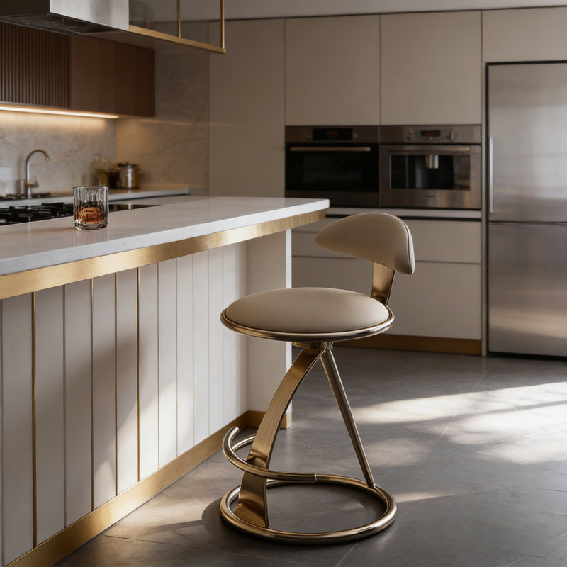 Modern Minimalist Leather Upholstered Bar Stool with Footrest Design, 29.53" H