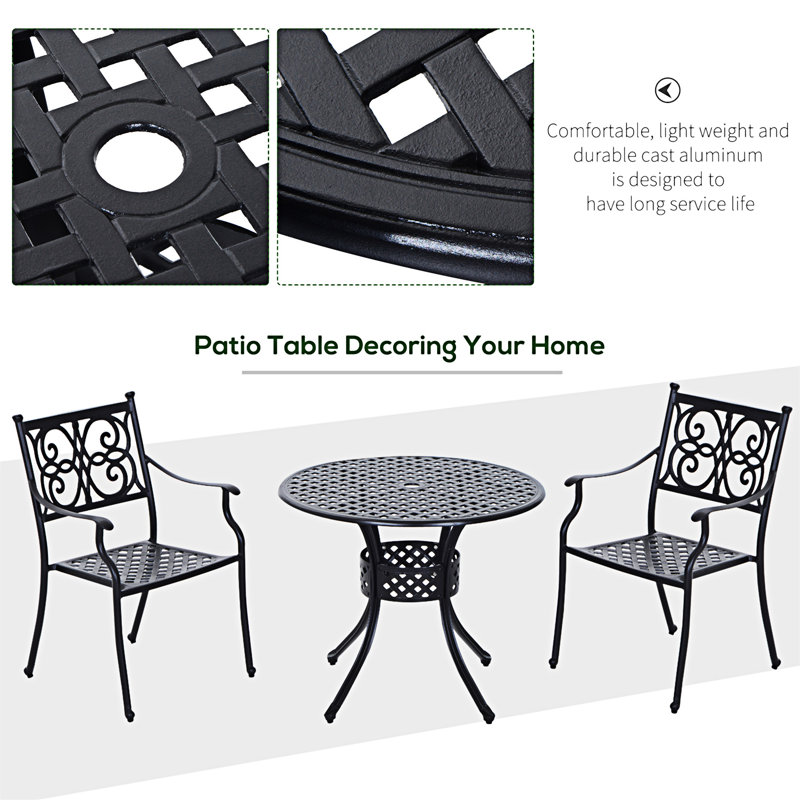 Classic 33" Black Cast Aluminum Round Bistro Table with Umbrella Hole