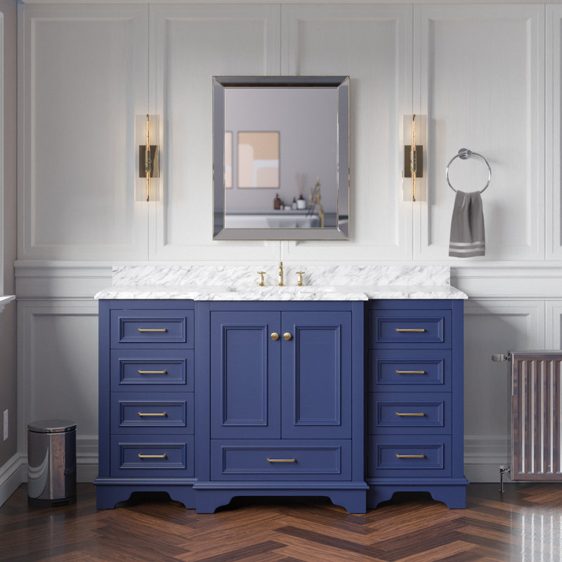 Ensemble de meuble-lavabo simple 60 po Loughlam, Marbre de Carrare, Bleu royal