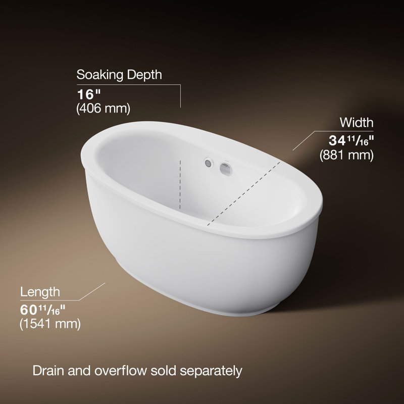 Sunstruck® 60 In. x 34 In. Oval Freestanding Bath with Bask® Heated Surface and Fluted Shroud, White