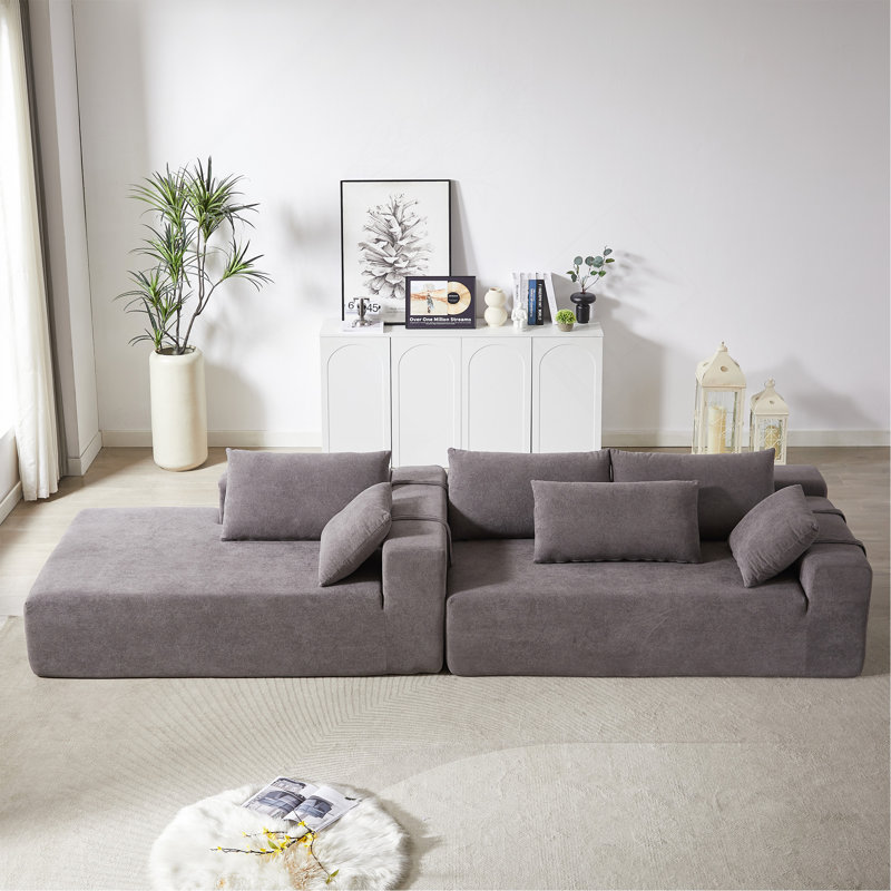 Ensemble de canapé modulaire rembourré Modern Chenille, Gris chenille