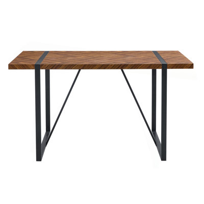 A Minimalist Retro Rectangular Dining Table With A Specially Textured Top And Black Metal Legs.Contemporary Minimalist MDF Dark Wood Textured Tabletop