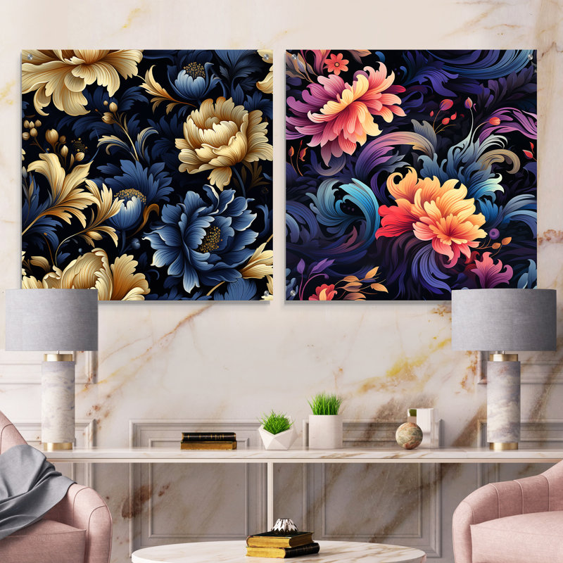 Landrienne - Ensemble de 2 peintures murales abstraites en acrylique, H 16 po x l 33 po