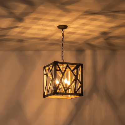 4-light Wood Frame Rectangle Pendant