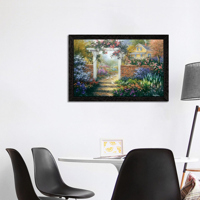 Rose Arbor by Nicky Boehme - Painting on Canvas, Black Floater Framed, 66.04 cm H x 45.72 cm W