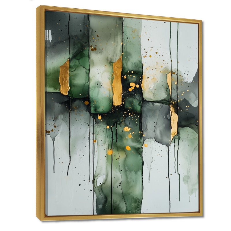 Impressions sur toile Gertz Gold Green Ethereal, H 32 po x l 24 po, Reproduction avec cadre flottant, Doré