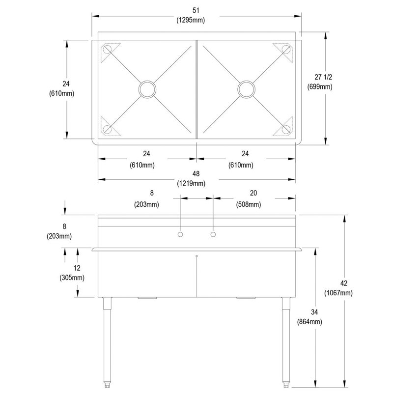 Évier de service autoportant L 51 po x l 27,5 po Dependabilt