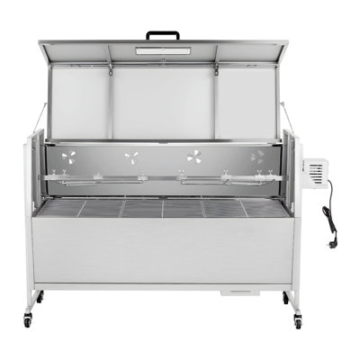 Rotisserie Grill 38W BBQ Outdoor Spit Roaster, Charcoal Grill with 132 lbs Capacity, Adjustable Height, Wheels, and Stainless Steel Electric Rotisserie Kit for Camping and Outdoor Cooking
