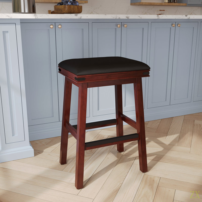 30" Bar Stool, Leather Seat, Cherry