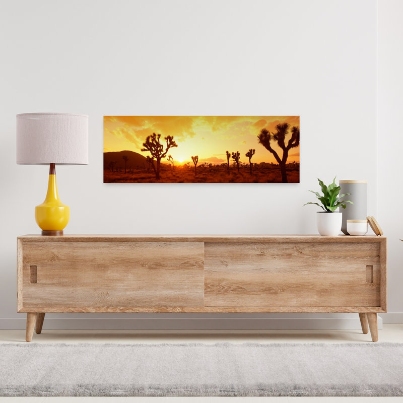 Mojave, désert, Joshua Tree, parc national, Ca, coloré, abstrait, cactus contemporain, paysage, art mural, H 12 po x l 36 po