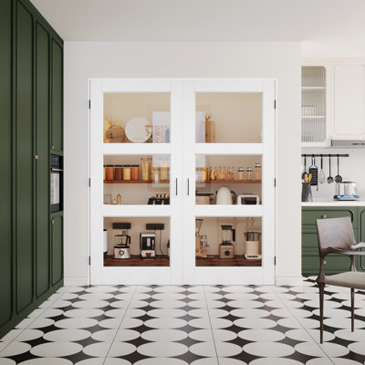 Porte intérieure à 3 vantaux en verre noir et transparent, portes françaises en MDF CARB P2 et verre trempé SGCC, cadre et quincaillerie noir mat inclus (loquets à bille, charnières et poignées), préfinie et imperméable, garde-manger, chambre, salle de bain et placard, teinture facile à appliquer soi-même, 183 cm x 203 cm