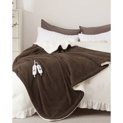 Heated Blanket, Faux Rabbit Fur Bubble Electric Blanket with 4 Heating Levels & Auto-Off, Washable Heating Blanket with Overheat Protection