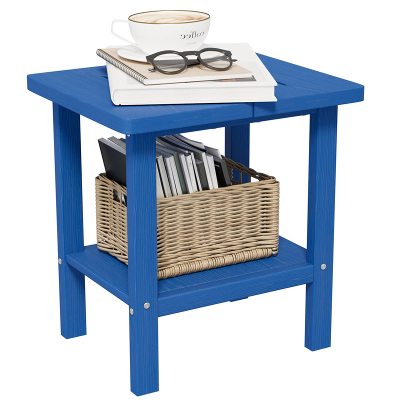 Adirondack Outdoor Side Table, All Weather Use Double Layer Patio Side Table, HIPS Rectangular End Table, Navy