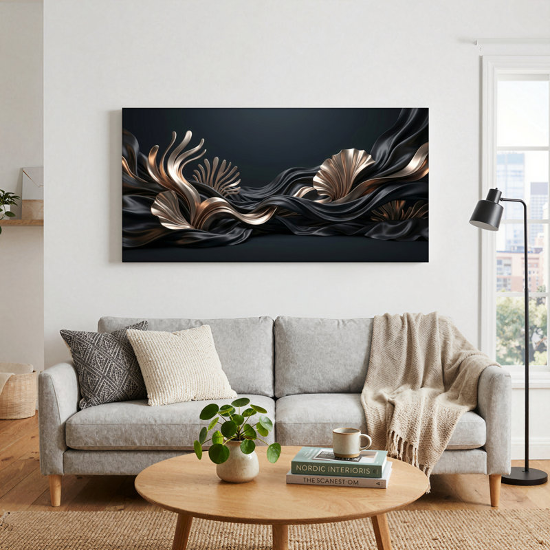Ensemble de 1 tableau abstrait sur toile « Vagues », 58“W x 28”H, Toile tendue