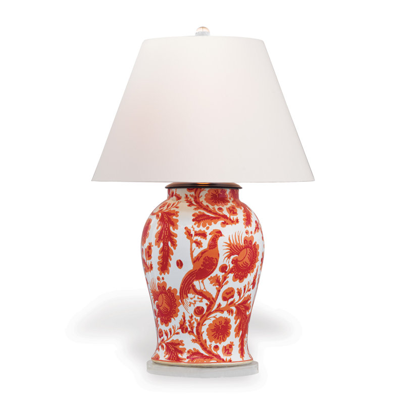 Arcadia Grand Coral and Polished Nickel Porcelain Table Lamp