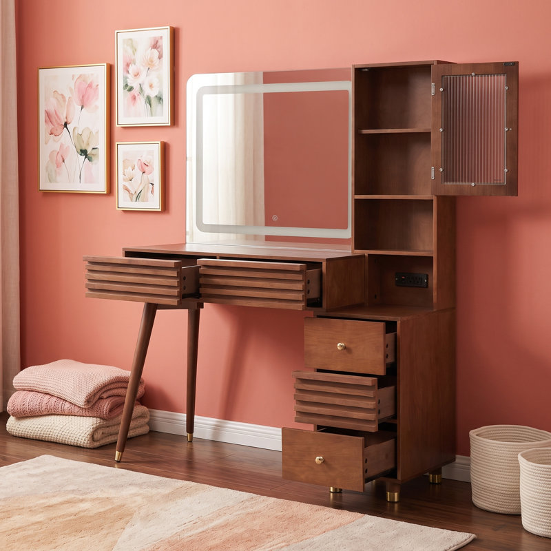 Meuble-lavabo élégant avec miroir lumineux à DEL, armoire en verre cannelé, rangement spacieux et station de charge intégrée