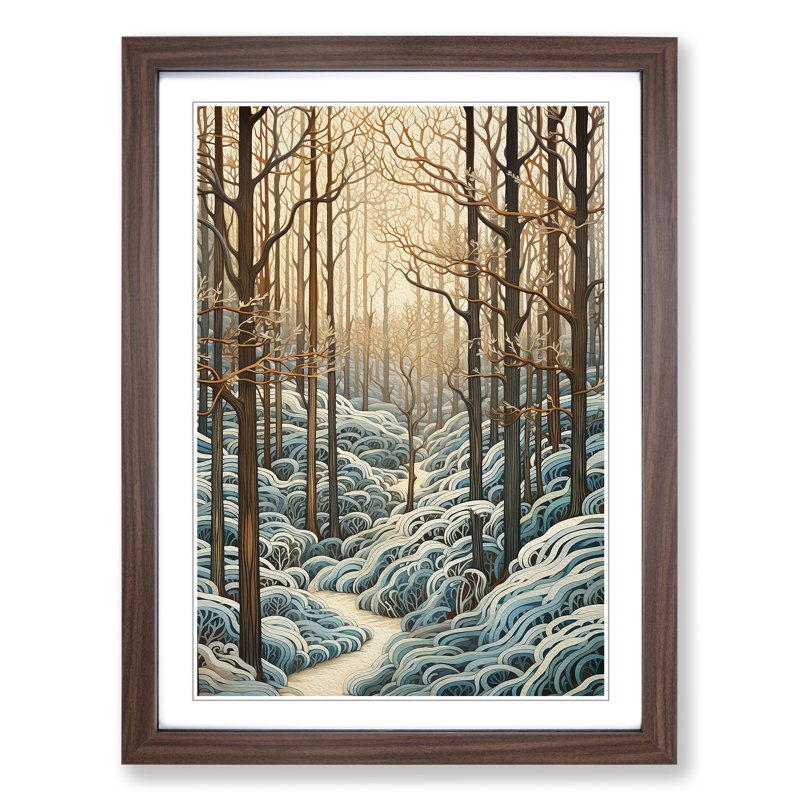 Winter Forest Nouveau - Single Picture Frame Print on Wood, Walnut, 64cm H x 46cm W x 2cm D