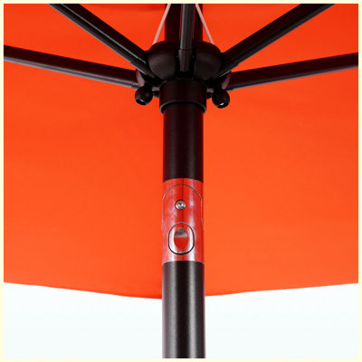 Parasol de marché extérieur de 10 pi avec mécanisme d'inclinaison et de manivelle à bouton-poussoir, parasol de parasol résistant aux rayons UV pour le jardin, la terrasse, la piscine, la cour - Orange (base non incluse)