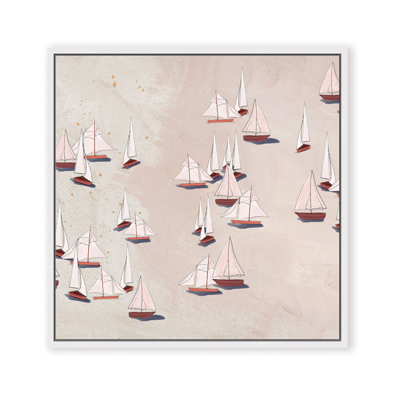 Coastal Retreat Modern Ensemble: Sailboat Odyssey, 24" H x 24" W, Framed Canvas, White